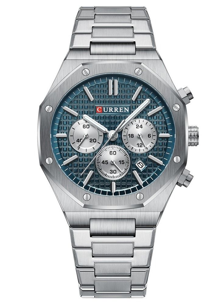 كارين جالي كوارتز الأعمال ووتش الفولاذ المقاوم للصدأ حالة سبائك ووتش أزياء متعددة الوظائف مقاومة للاهتراء الزجاج 3ATM مضيئة عرض توقيت التقويم تاريخ ووتش - Image 1