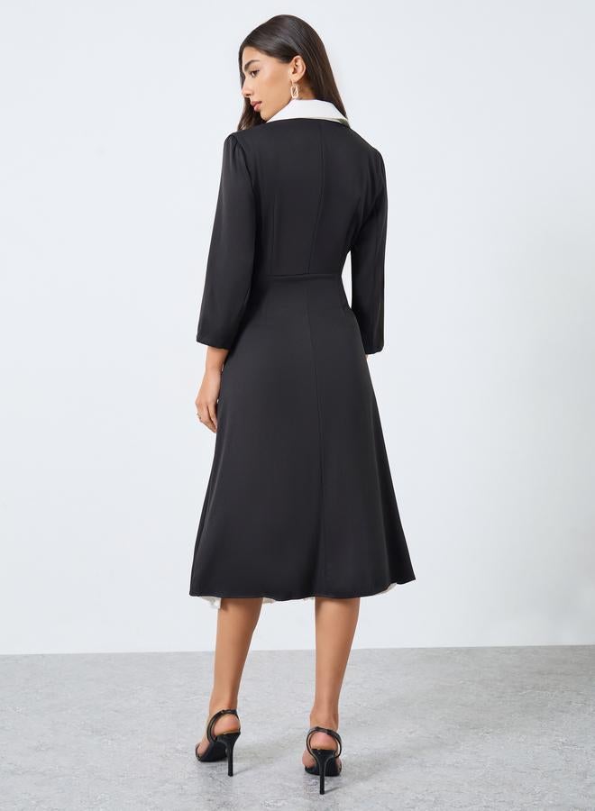 Styli Color Block Pleated Insert Blazer Midi Dress - Image 5