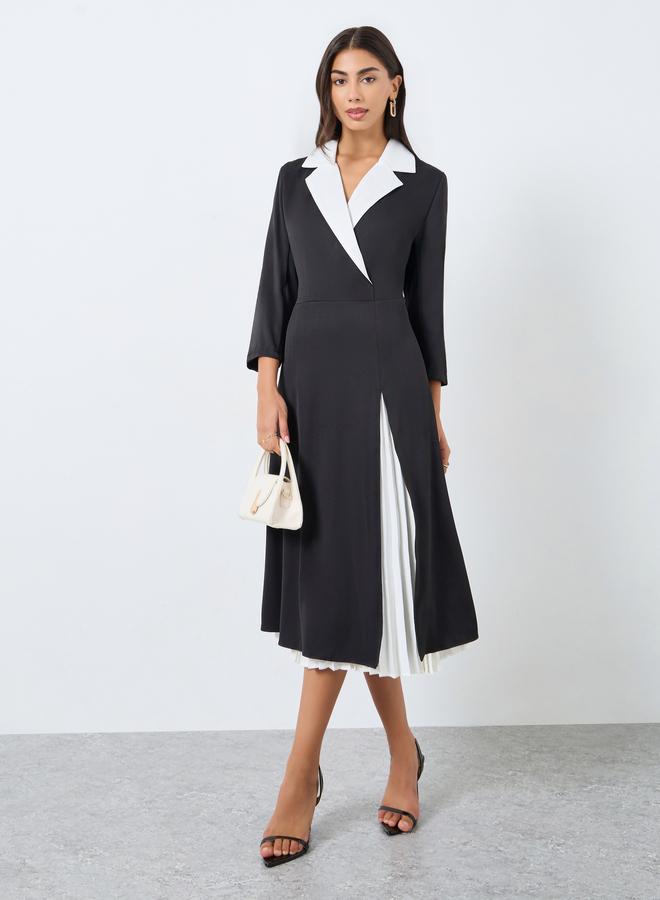 Styli Color Block Pleated Insert Blazer Midi Dress - Image 1