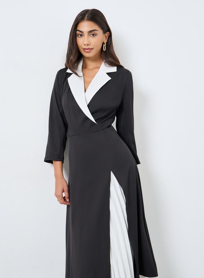 Styli Color Block Pleated Insert Blazer Midi Dress - Image 2