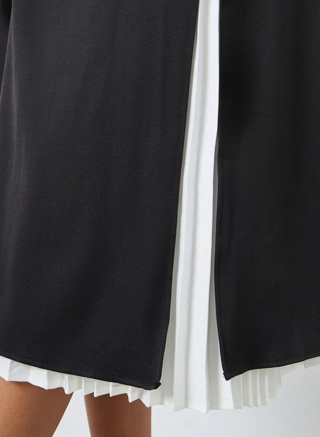 Styli black and white Styli Color Block Pleated Insert Blazer Midi Dress for Women | Best Price UAE