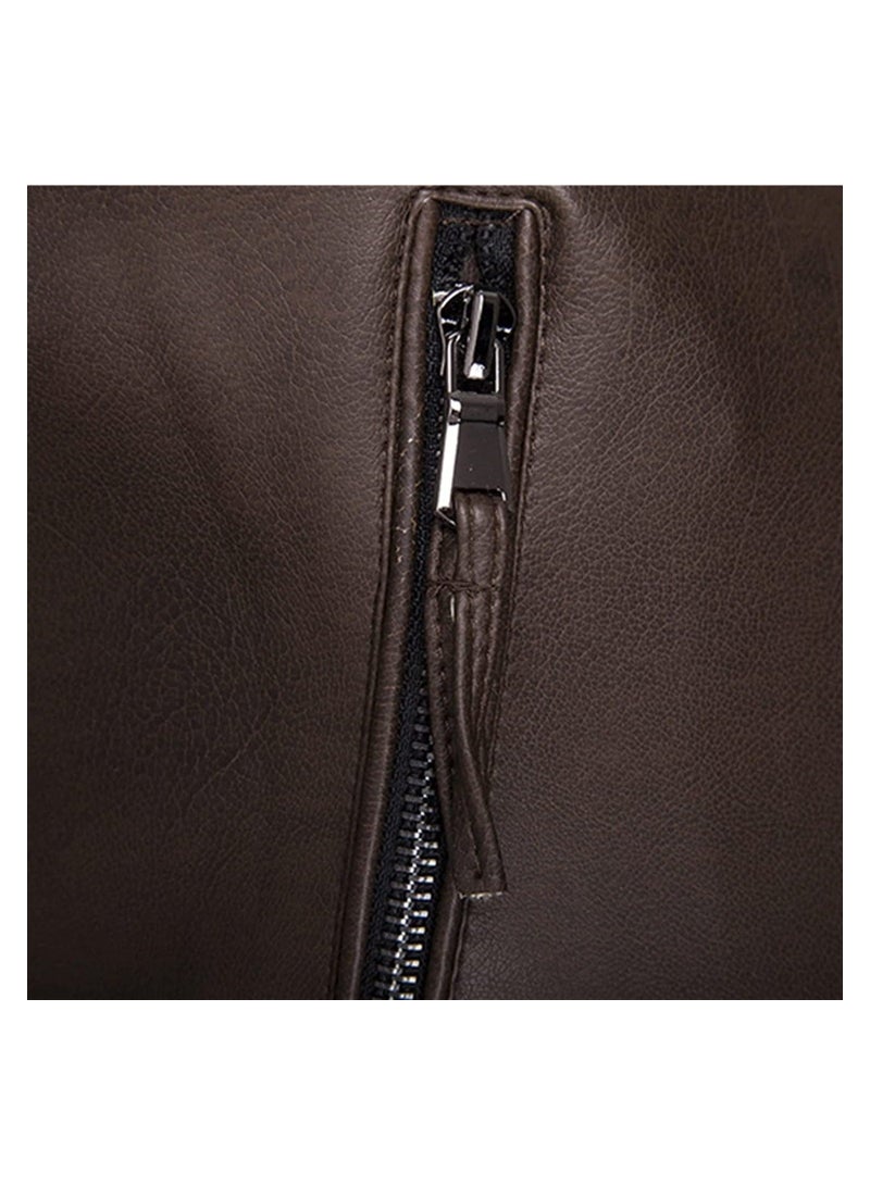 Generic PU Leather Locomotive Coat for Men, Zipper Jacket Motorcycle Jacket Zippered Coats Stylish Jackets Slim Coats Casual Jacket(Color : Dark Brown, Size : X-Large)  - Image 3