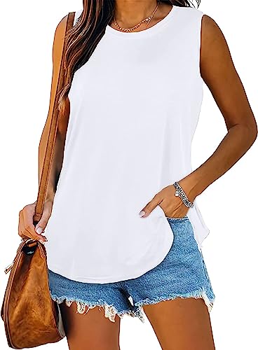 rosemia Womens Tank Tops Summer T Shirts Sleeveless Casual Loose Tunic Blouses(Solid White, L) - Image 1