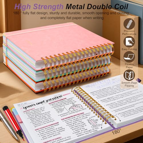 GDGDSY Hardcover Spiral Notebook 8"x10" Journal Notebook with Tabs and Removable Dividers 300 Pages 5 Subject Notebook College Ruled, Faux Leather Spiral Bound Notebook for Women School Work (Purple) - Image 3