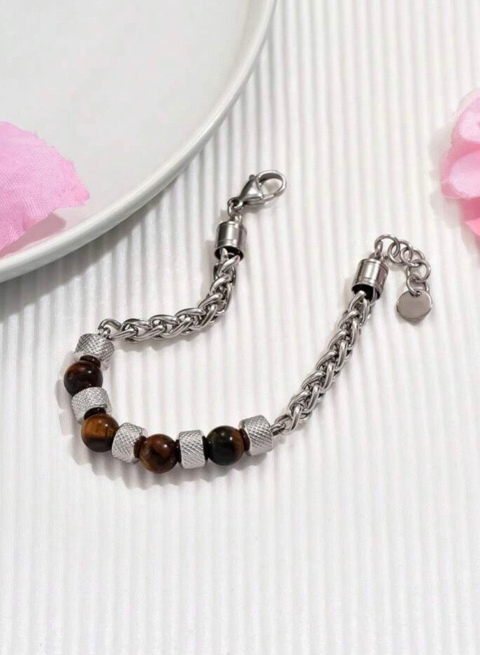 JewelryLand Men’s Bracelet Made Of Stainless Steel And Tiger Eye Stones - Image 5