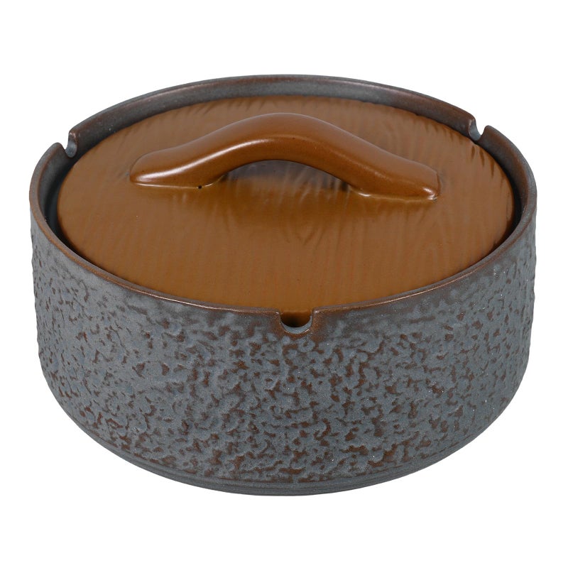 Vintage Ceramic Windproof Ashtray With Lid Retro Round Dark Brown For Home Office - Image 2