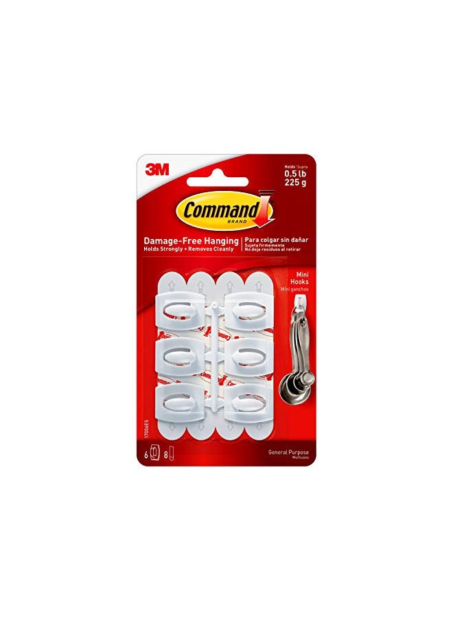 Command Command 17006 Mini White Strips Hook, 1 inch, 6 Count  - Image 1