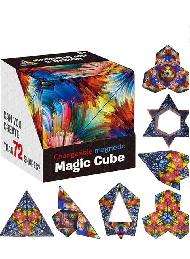 Cube Ent atak Magic Cube The Shape Shifting Box Magnetic Puzzle Box STEM/STEAM 3D Magnetic Magic Cube Box Fidget Toy Transforms Into Over 70 Shapes Anti-Stress Puzzles Brain-Teaser Magnet Toy (Chaos) - Image 1