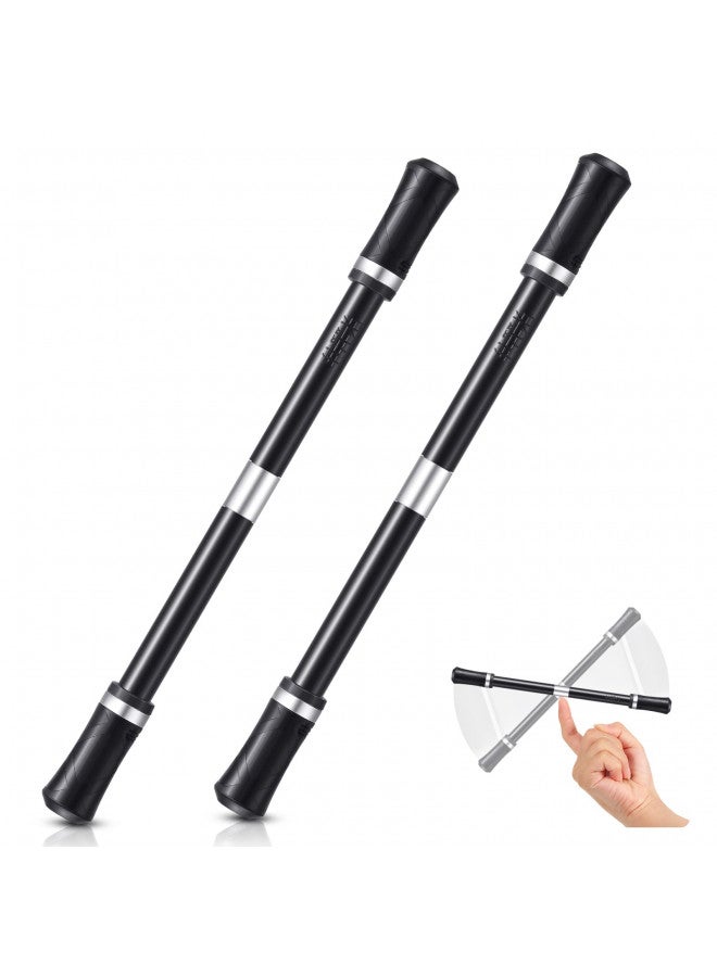 Outus 2 Pieces Spinning Pen Rolling Finger Rotating Pen Gaming Trick Pen Mod with Tutorial No Pen Refill Stress Releasing Brain Training Toys for Kids Adults Student Office Supplies (Black and Silver)  - Image 1