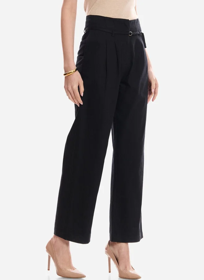 Virgio  Virgio Women Solid Cotton Straight Fit High-Rise Trousers for Women | Best Price UAE