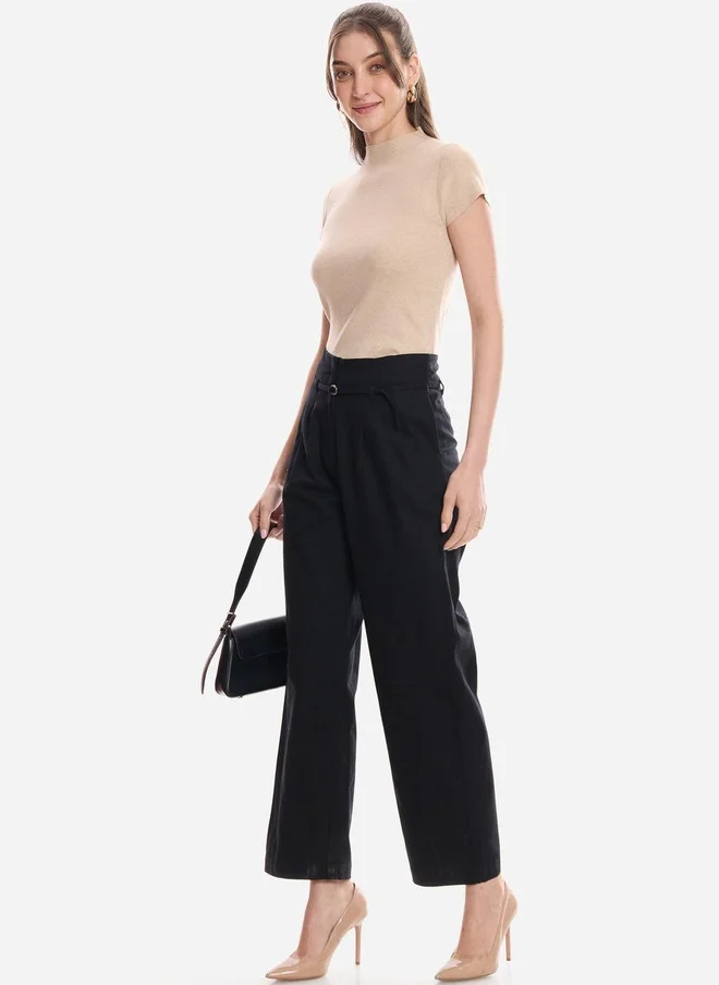 فيرجيو Virgio Women Solid Cotton Straight Fit High-Rise Trousers