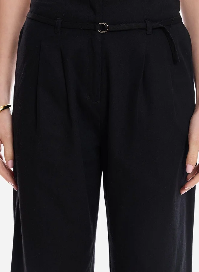 Virgio  Virgio Women Solid Cotton Straight Fit High-Rise Trousers for Women | Best Price UAE
