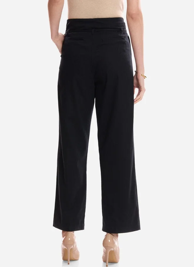 Virgio  Virgio Women Solid Cotton Straight Fit High-Rise Trousers for Women | Best Price UAE
