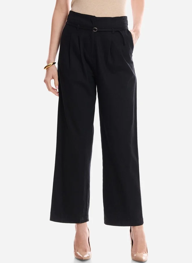 فيرجيو Virgio Women Solid Cotton Straight Fit High-Rise Trousers