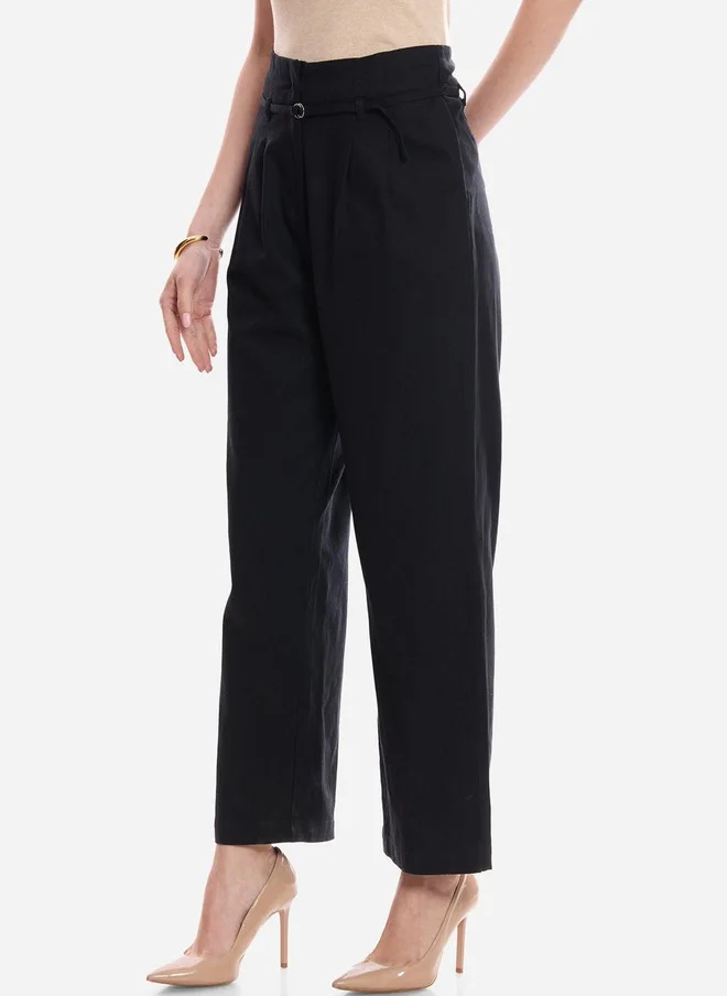 Virgio  Virgio Women Solid Cotton Straight Fit High-Rise Trousers for Women | Best Price UAE