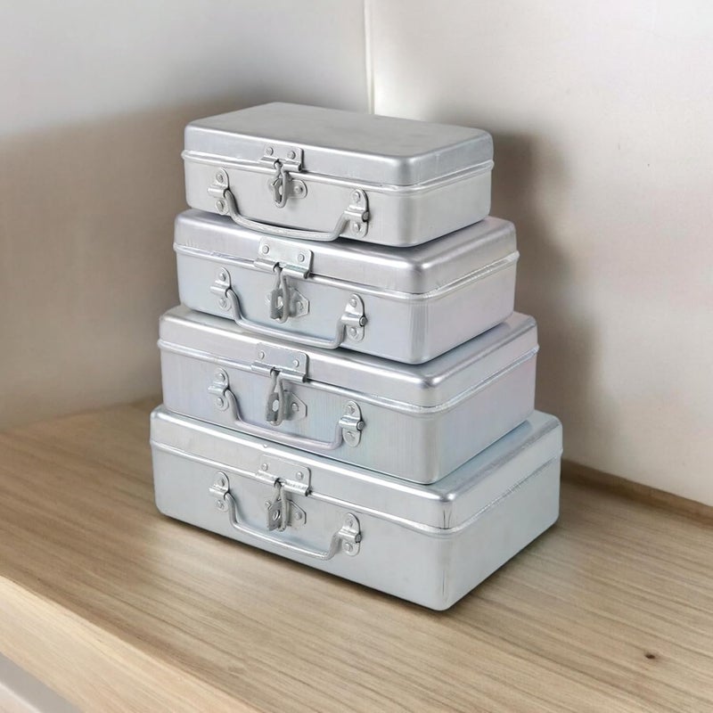 Jayco Aluminum Rectangular Storage Locker Boxes Set for Cash and Jewellery (7"-8"-9"-10", Silver) - Pack of 4