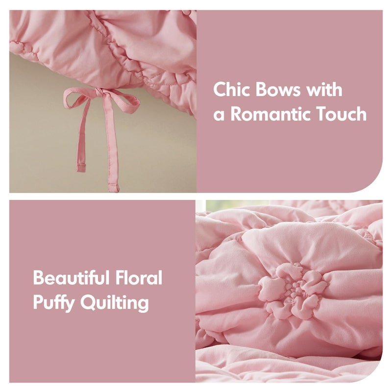 Intelligent Design Queen Comforter Set â€“ Pink Lily Puffy Floral Shabby Chic Boho Bedding, Ultra-Soft, Lightweight & All-Season, Full/Queen - Image 5