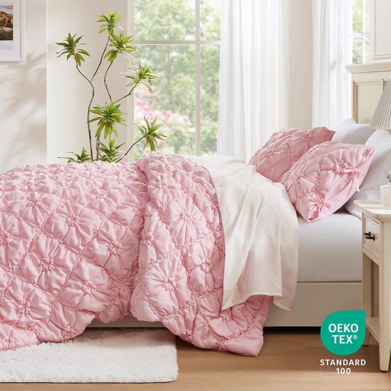Intelligent Design Queen Comforter Set â€“ Pink Lily Puffy Floral Shabby Chic Boho Bedding, Ultra-Soft, Lightweight & All-Season, Full/Queen - Image 4