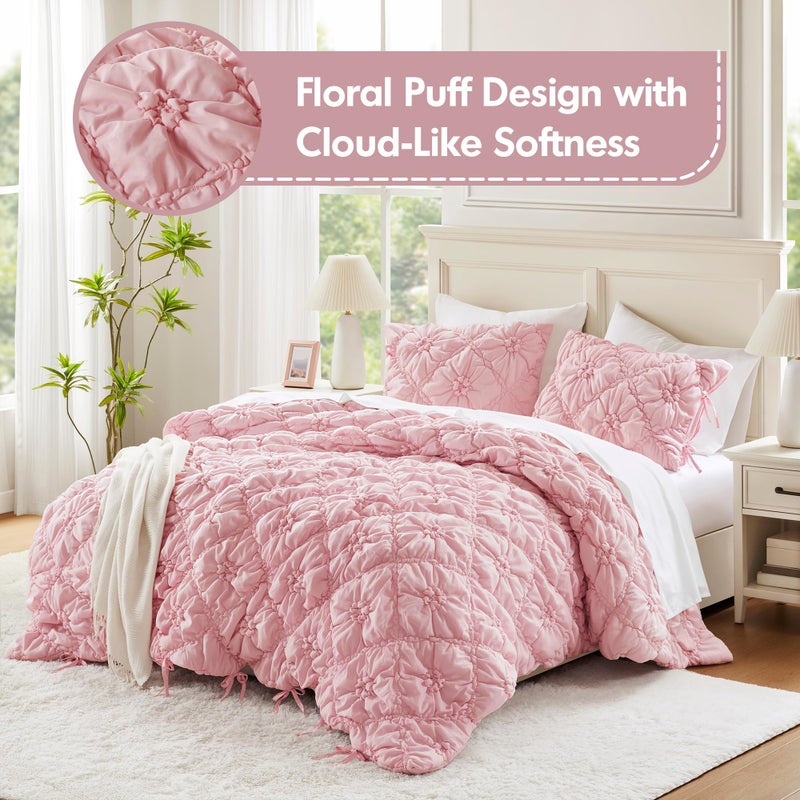 Intelligent Design Queen Comforter Set â€“ Pink Lily Puffy Floral Shabby Chic Boho Bedding, Ultra-Soft, Lightweight & All-Season, Full/Queen - Image 2