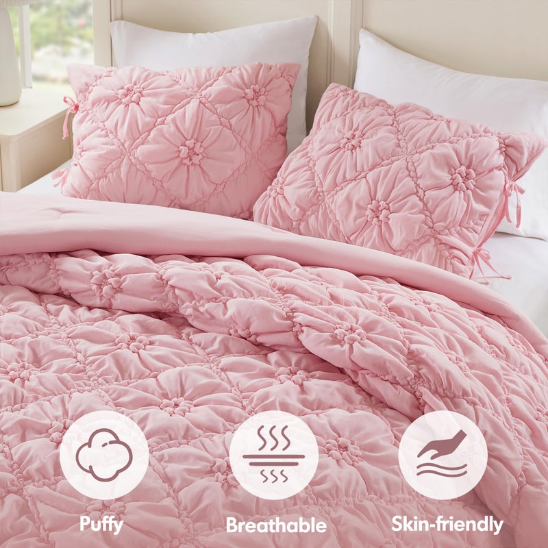 Intelligent Design Queen Comforter Set â€“ Pink Lily Puffy Floral Shabby Chic Boho Bedding, Ultra-Soft, Lightweight & All-Season, Full/Queen - Image 3