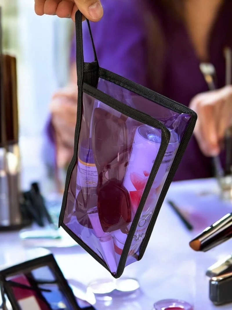 Gempo Purple Transparent Makeup Bag - Zippered, Multi-Purpose, 22X14 cm Cosmetic and Travel Bag