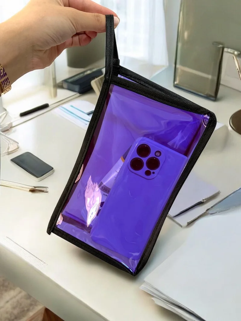 Gempo Purple Transparent Makeup Bag - Zippered, Multi-Purpose, 22X14 cm Cosmetic and Travel Bag