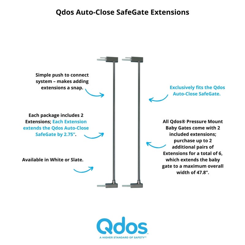 Qdos Auto-Close SafeGate Baby Gate Extensions - Meets Tougher European Standards - Professional Grade Safety - Each Extension Extends The Qdos SafeGate Pressure Gates by 2.75" | Set of 2 | Slate - Image 2