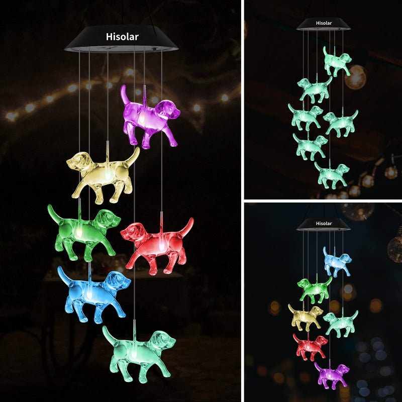 HiSolar Crystal Dog Solar Wind Chimes Outdoor Color Changing Solar Mobile Lights LED Solar Powered Wind Chimes for Home Party Yard Garden Decor, Gifts for mom Birthday Gifts - Image 2