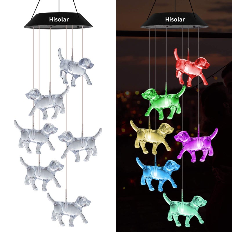 HiSolar Crystal Dog Solar Wind Chimes Outdoor Color Changing Solar Mobile Lights LED Solar Powered Wind Chimes for Home Party Yard Garden Decor, Gifts for mom Birthday Gifts - Image 1