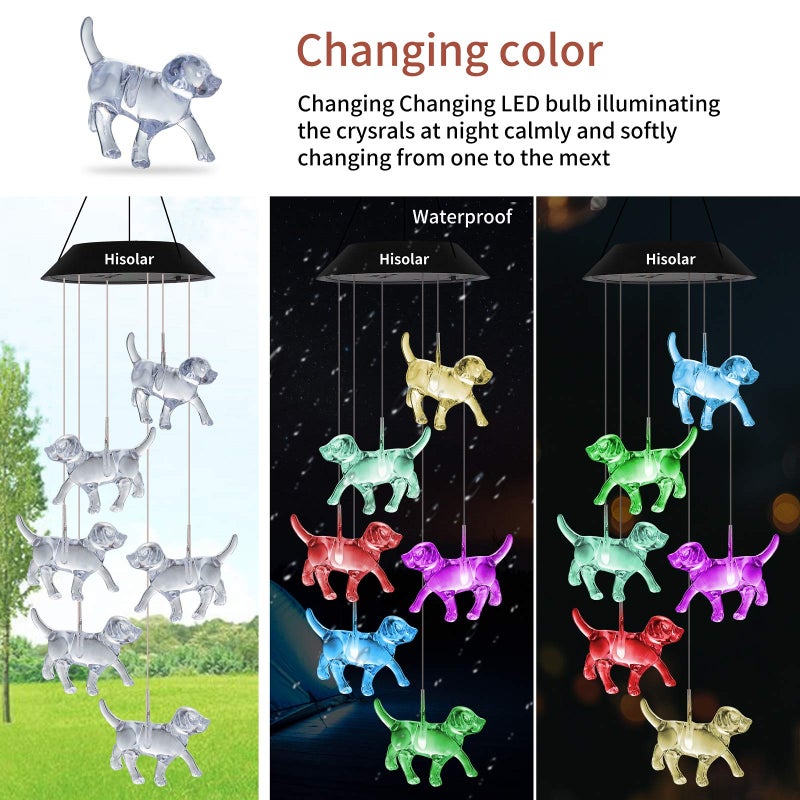 HiSolar Crystal Dog Solar Wind Chimes Outdoor Color Changing Solar Mobile Lights LED Solar Powered Wind Chimes for Home Party Yard Garden Decor, Gifts for mom Birthday Gifts - Image 3