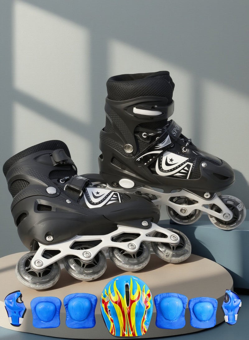 إيزي فيتشور أحذية تزلج سهلة التعديل للأطفال من إيزي فيوتشر، مزودة بعجلات LED وامضة، مناسبة للأولاد والبنات والمبتدئين، مع مجموعة كاملة من معدات الحماية، رقم 1301H - Image 1