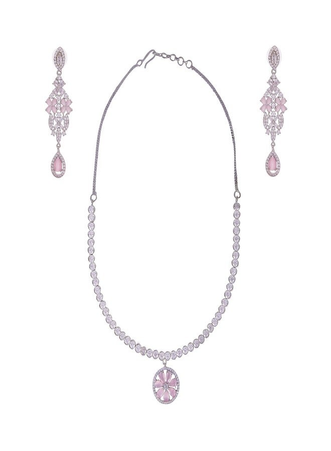 طقم مجوهرات Seasworth Alloy، قلادة سلسلة أنيقة مع أقراط، هدية مثالية للنساء والفتيات | مناسب للحفلات وحفلات الزفاف والمناسبات الاحتفالية - Image 1