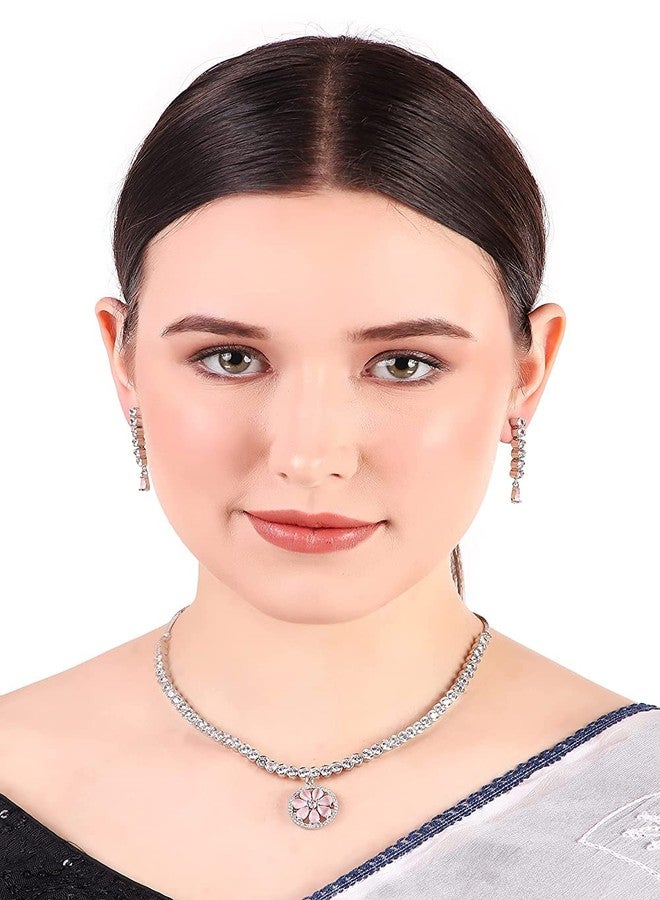 طقم مجوهرات Seasworth Alloy، قلادة سلسلة أنيقة مع أقراط، هدية مثالية للنساء والفتيات | مناسب للحفلات وحفلات الزفاف والمناسبات الاحتفالية - Image 2
