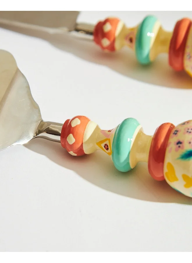 Chumbak Farmhouse Cake Servers, Wood Set of 2