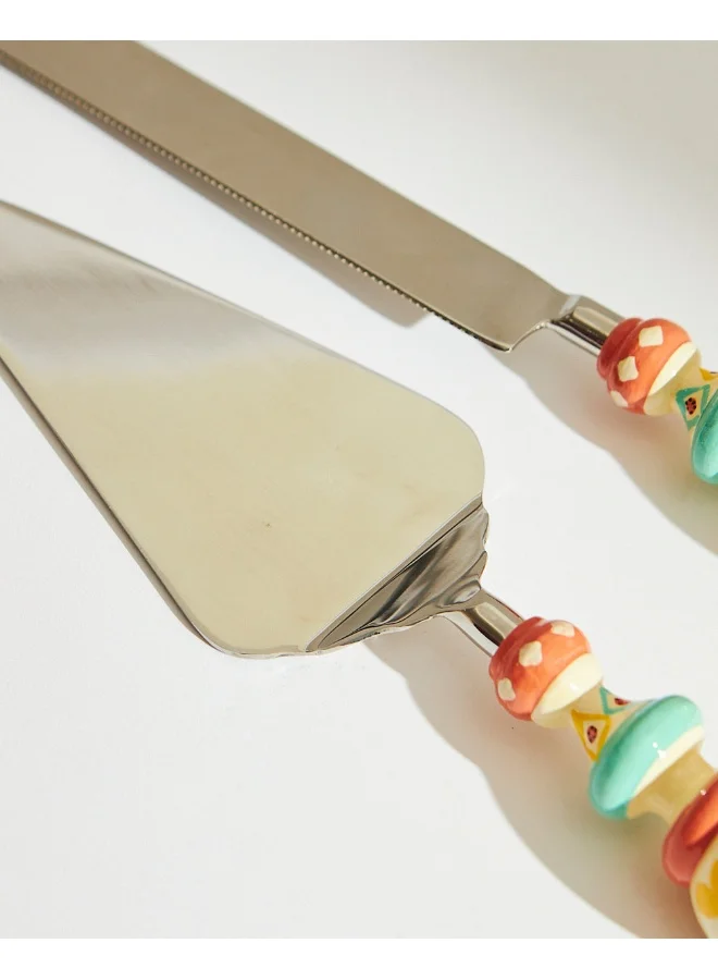 Chumbak Farmhouse Cake Servers, Wood Set of 2