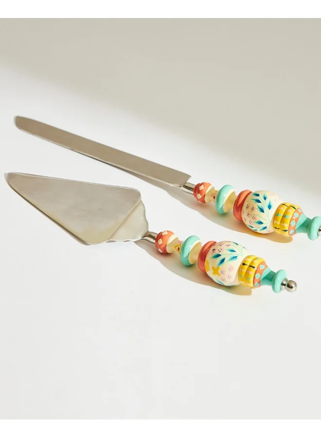Chumbak Farmhouse Cake Servers, Wood Set of 2