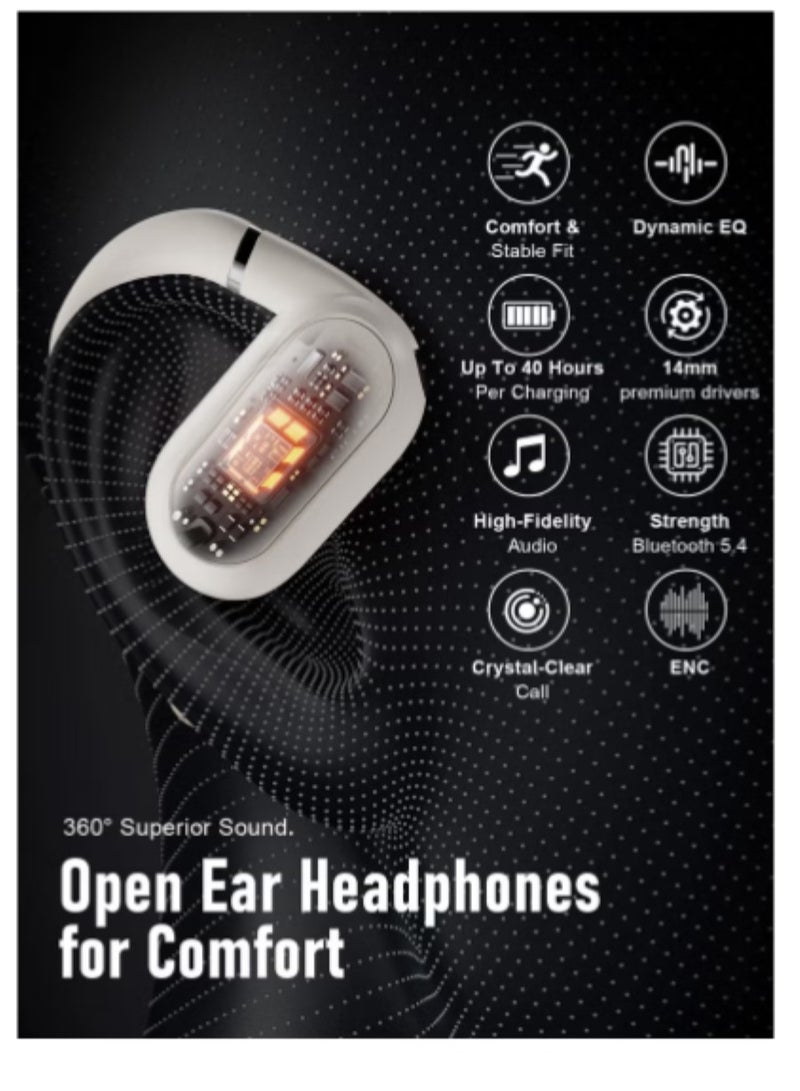 ZIPFORCE True Wireless Earbuds, Open Ear Bluetooth 5.4 Headphones 4-Mics ENC Clear Call, OWS Bluetooth Earbuds Touch Control, IPX6 Waterproof TWS, Light-Weight Earphones - Image 3