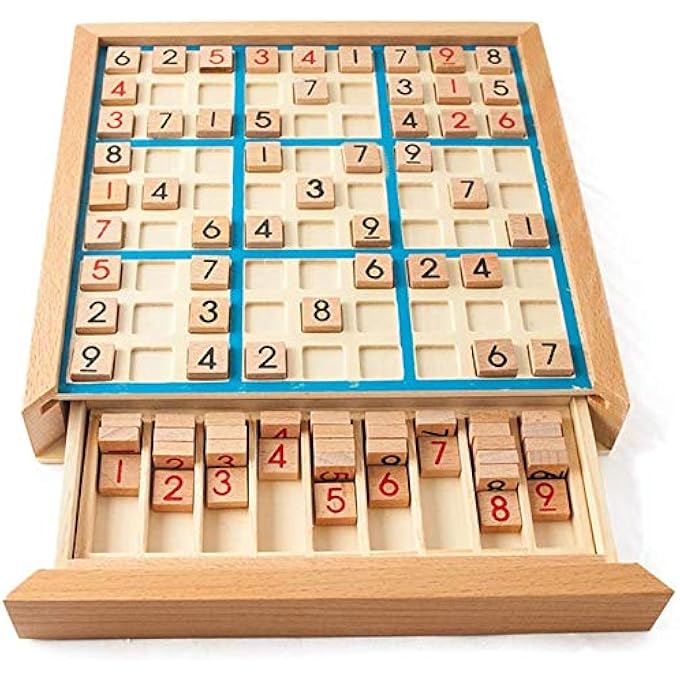 DELEE Wooden Sudoku Board Game with Drawer Number Puzzle ParentChild Action Kids Logical Developmental Intelligence Educational Toy - Image 3