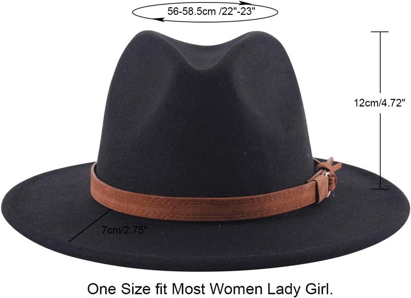 Lanzom Womens Classic Wide Brim Floppy Panama Hat Belt Buckle Wool Fedora Hat - Image 2