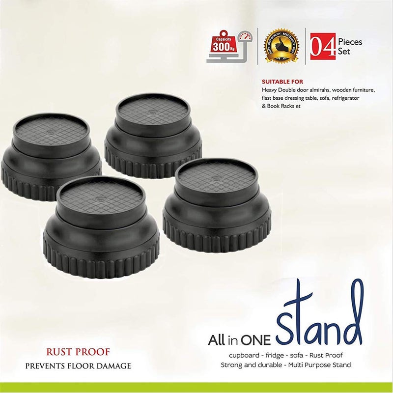 Primelife Primelife MultiPurpose 4 Pieces Round Plastic LegsFoot and Stand for Almirah Wardrobe Refrigerator Sofa Sleeping Bed Dinning Table and Dressing Table Black Fridge Stand Round - Image 2