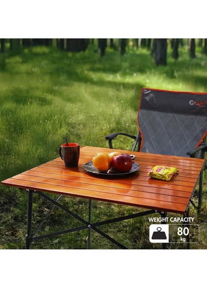 Taimi 3-Piece Camping Set | Portable Folding Height-Adjustable Camping Table with Carrying Bag 53x51x80cm Brown, with 2 Beige Folding Chairs with Metal Frame and Armrest - Image 5