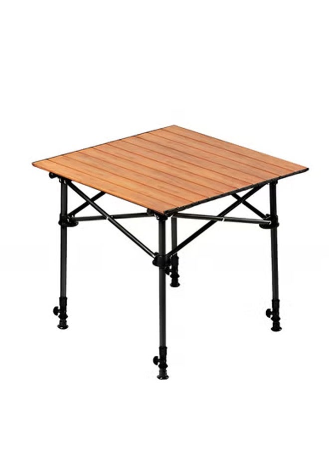 Taimi 3-Piece Camping Set | Portable Folding Height-Adjustable Camping Table with Carrying Bag 53x51x80cm Brown, with 2 Beige Folding Chairs with Metal Frame and Armrest - Image 3
