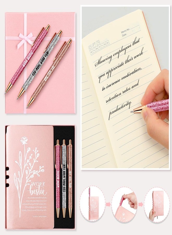 Resurhang 5 Pcs Work Besties Gifts for Women Appreciation Sets Coworkers Leather Journal Ballpoint Pens with Box Administrative Assistant Gift for Teacher Friend Coworker Leaving Lady Birthday(Pink) - Image 3