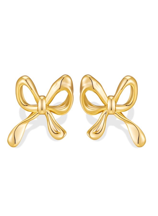 ليلي آند وايت أقراط ليلي آند وايت الذهبية المرصعة بفيونكة للنساء، أقراط كلاسيكية مميزة للمناسبات، مجوهرات أنيقة مرصعة بفيونكة، هدية مثالية. - Image 1