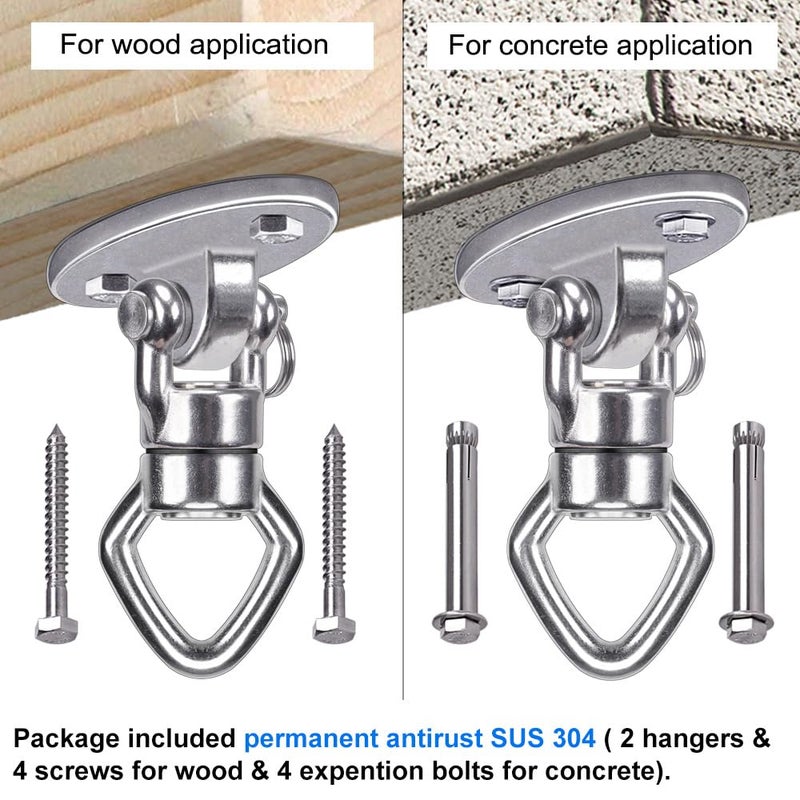 BeneLabel Swing Hanger with 2 Bearing - 800 LB Capacity Stainless Steel Rotational Device for Aerial Silks, Yoga Swing, Web Tree Swing - Smooth and Safe Swivel Hanging Accessory, 2 Pack - Image 5