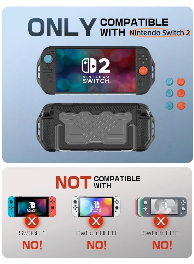 CoolRabbie Dockable Protective Case For Nintendo Switch 2 2025,[Military-Grade Protection],TPU+PC Integrated Cover With 6 Pcs Silicone Thumb Grip Caps For Switch 2 JoyCon - Image 3