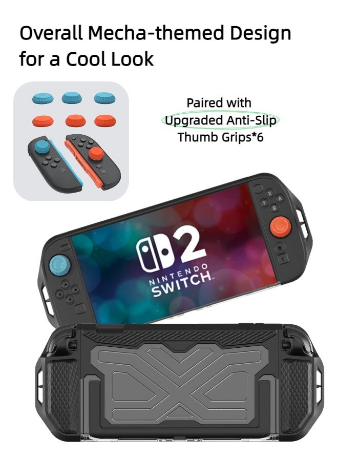 CoolRabbie Dockable Protective Case For Nintendo Switch 2 2025,[Military-Grade Protection],TPU+PC Integrated Cover With 6 Pcs Silicone Thumb Grip Caps For Switch 2 JoyCon - Image 5