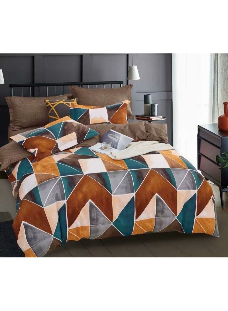 IAF 6PCS Bedding Set Skin Friendly and Simple Cotton Material King Size Printed Bed Sheet Set Includes 1 Duvet Cover 220x240 cm 1 Fitted Sheet 200x200+30 cm & 4 Pillow Cases 50x75 cm 
