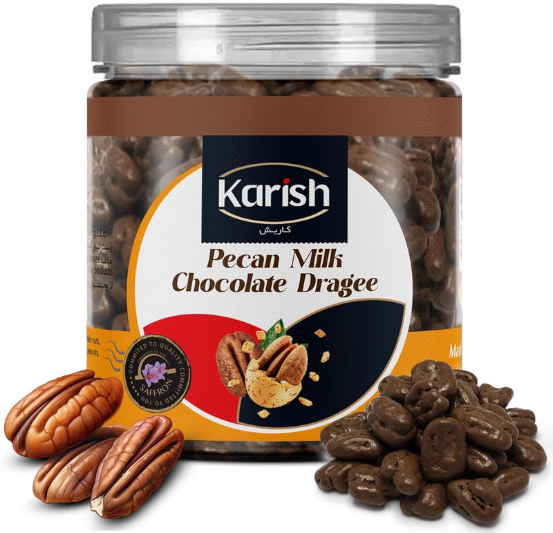Karish Pecan Dragee Milk Chocolate 180g Jar – Crunchy Nut Snack Coated in Smooth Milk Chocolate, Perfect for Gifting & Sharing - Image 1