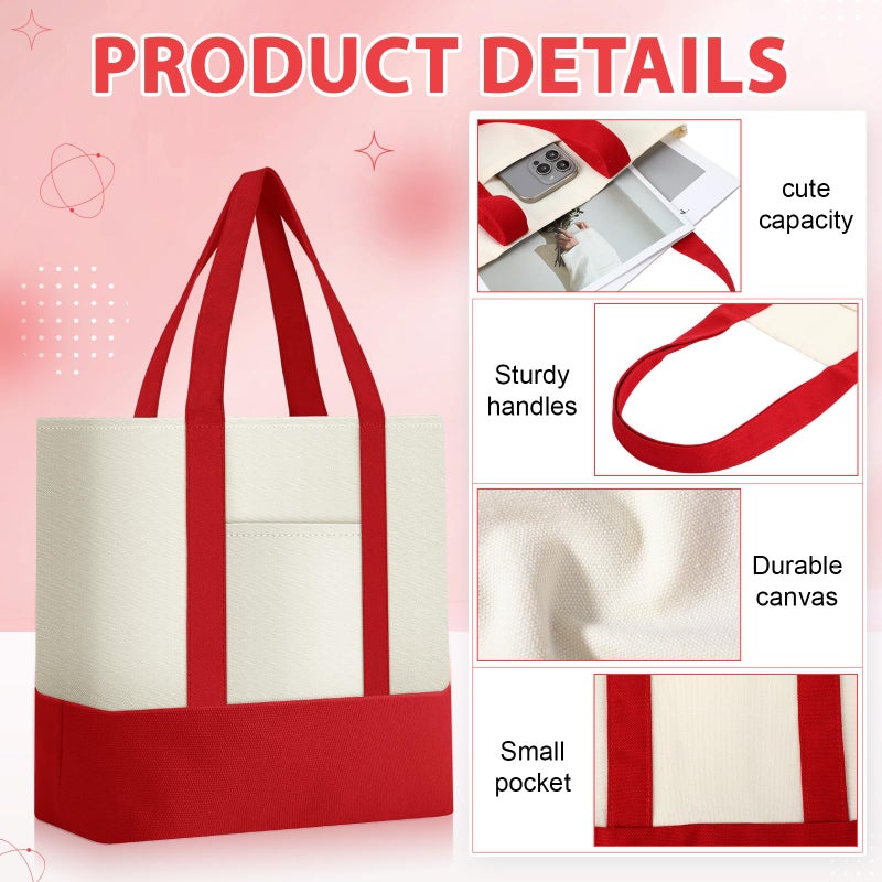 Sanwuta 6 Pcs Canvas Tote Bags Bulk with Outer Pocket Small Sublimation Blank Canvas Tote Reusable Grocery Bag for Women, DIY Craft (Red) - Image 3